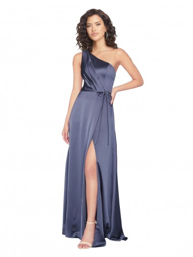Wholesale Draped Formal Silky Satin Bridesmaid Dress / Prom Dress with Tied Waist