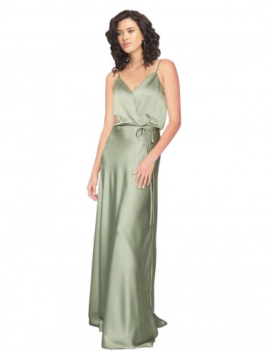 Wholesale Formal Silky Satin Bridesmaid Dress with Tied Waist