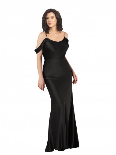 Wholesale Off the Shoulder Sleeves Formal Silky Satin Bridesmaid Dress / Prom Dress with Skirt Slit