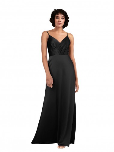 Wholesale Full Length V-Neckline Formal Silky Satin Bridesmaid Dress / Prom Dress with Spaghetti Straps