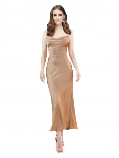 Wholesale Cowl Neck Formal Silky Satin Midi Length Bridesmaid Dress / Cocktail Prom Dress Low Back