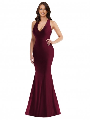 Wholesale Plunge Neckline Cutout Low Back Formal Silky Satin Mermaid Bridesmaid Dress / Prom Dress