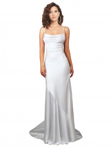 Wholesale Simple Lace Up Back Cowl Neck Long Sweep Train Silky Satin Beach Wedding Dress