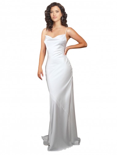 Wholesale Simple Sweep Train Low Back Tie Cowl Neck Long Silky Satin Beach Wedding Dress