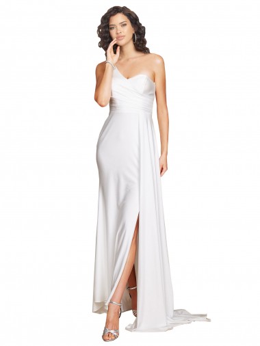 Wholesale One Shoulder Floor Length Silky Satin Wedding Dress with Side Slit