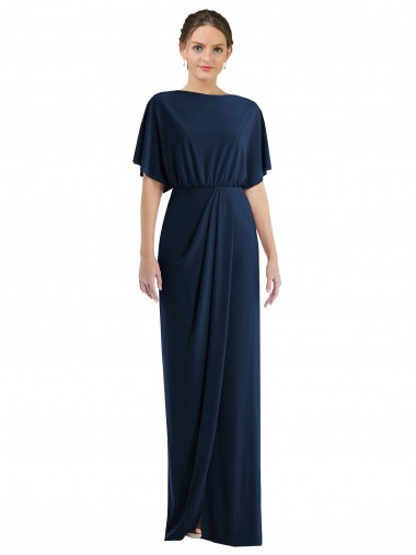 Wholesale Open Back Short Sleeves Draped Tulip Skirt Maxi Spandex Bridesmaid Dress / Prom Dress