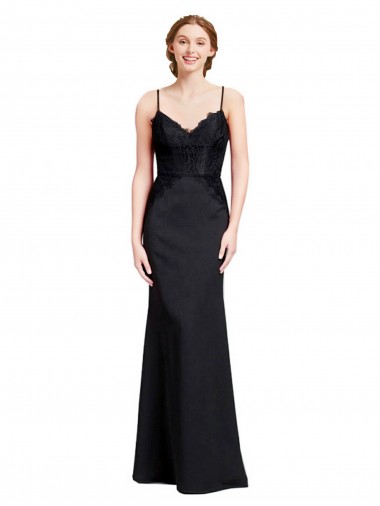 Wholesale Long Chiffon Bridesmaid Dress / Prom Dress with Lace Bodice and Curved V-Neckline