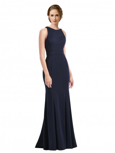 Wholesale High Neck Sheath Long Crepe Bridesmaid Dress / Prom Dress