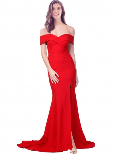 Wholesale Criss Cross Full Length Long Formal Crepe Bridesmaid Dress / Prom Dress with Side Split