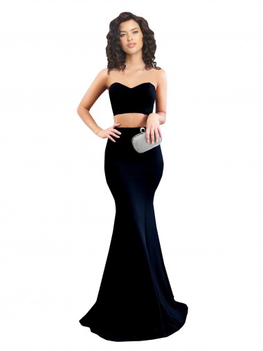 Wholesale Two Piece High Neck Formal Crepe Bridesmaid Dress / Prom Dress