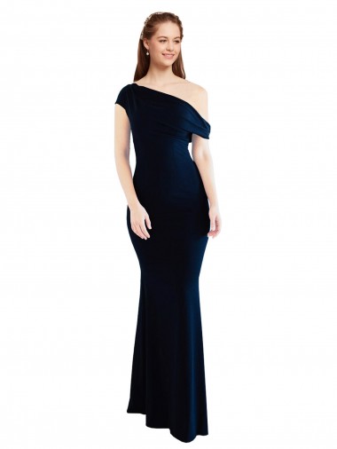 Wholesale Draped Off the Shoulder Fitted Formal Crepe Bridesmaid Dress / Prom Dress