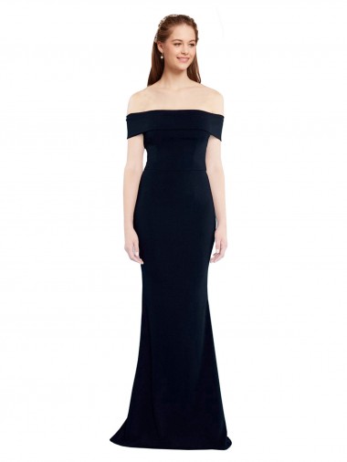 Wholesale Off the Shoulder Fitted Formal Crepe Bridesmaid Dress / Prom Dress with Back Cut Out