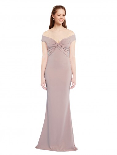 Wholesale Knotted Off the Shoulder Formal Crepe Bridesmaid Dress / Prom Dress with Cut-Out Back