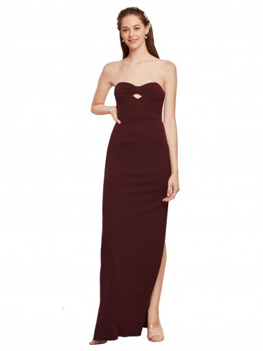 Wholesale Twisted Strapless Keyhole Long Formal Crepe Bridesmaid Dress / Prom Dress with Slit