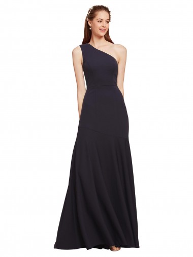 Wholesale Fit and Flare Formal Crepe Bridesmaid Dress / Prom Dress with One Shoulder