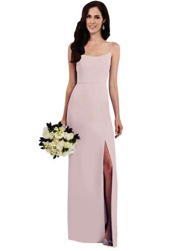 Wholesale Spaghetti Strap V Back Formal Crepe Bridesmaid Dress / Prom Dress with Front Slit