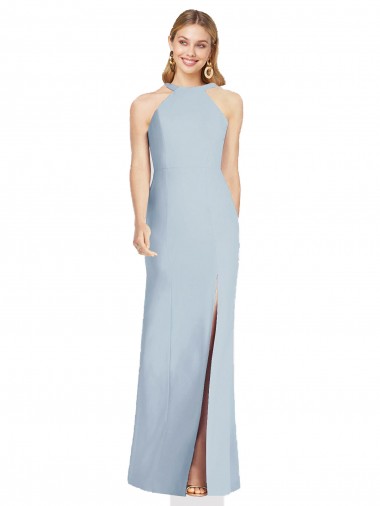 Wholesale High Neck Backless Formal Crepe Trumpet Bridesmaid Dress