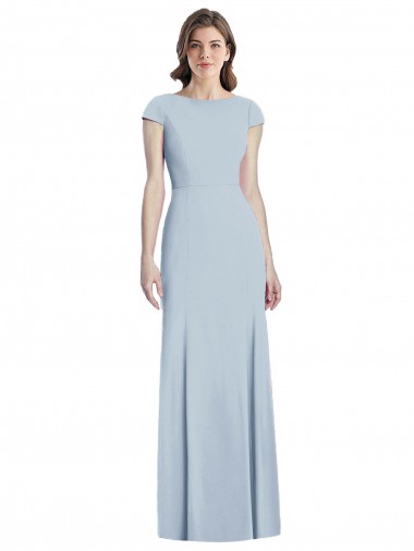 Wholesale Bateau Neck Cap Sleeves Open Back Trumpet Bridesmaid Dress / Prom Dress
