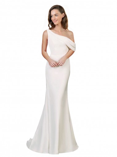Wholesale One Shoulder Formal Crepe Bridesmaid Dress / Prom Dress with Draped Off the Shoulder Strap