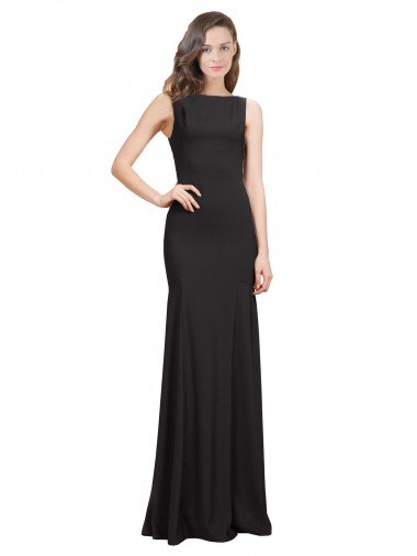 Wholesale Sleeveless Bateau Neckline Crepe Bridesmaid Dress / Prom Dress with Twist Back