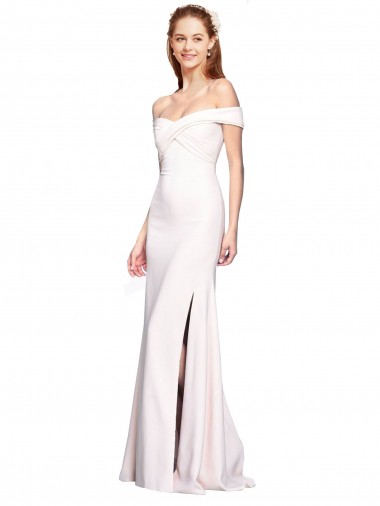 Wholesale Criss Cross Off the Shoulder Formal Crepe Bridesmaid Dress / Prom Dress with Side Slit