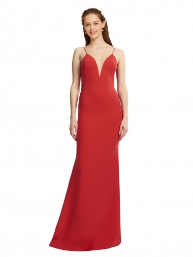 Wholesale Mermaid Plunging V-Neck Formal Crepe Bridesmaid Dress / Prom Dress with Wide Open Back