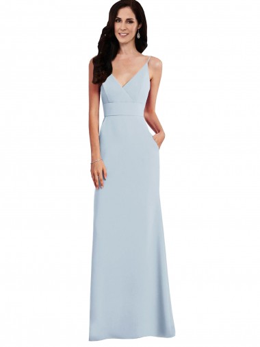 Wholesale V Back Spaghetti Strap Maxi Bridesmaid Dress / Prom Dress with Pockets