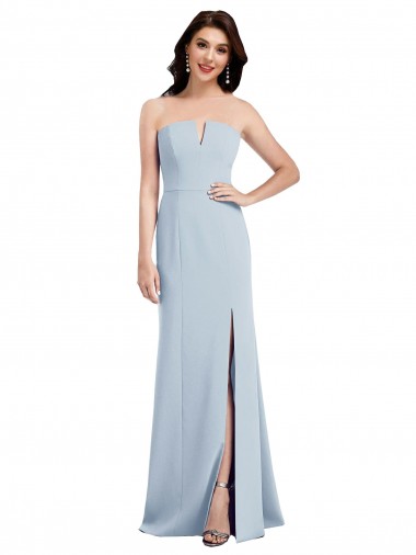 Wholesale Strapless Notch Crepe Bridesmaid Dress / Prom Dress with Front Slit