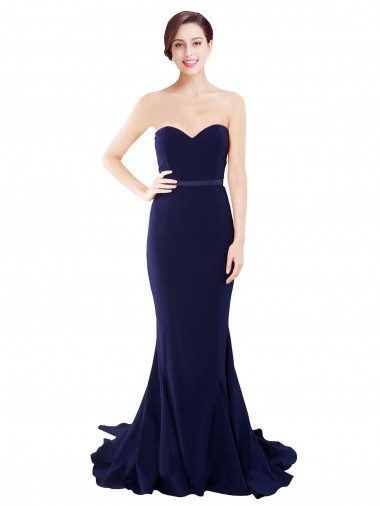Wholesale Strapless Sweetheart Neckline Crepe Bridesmaid Dress / Prom Dress with Satin Waistband