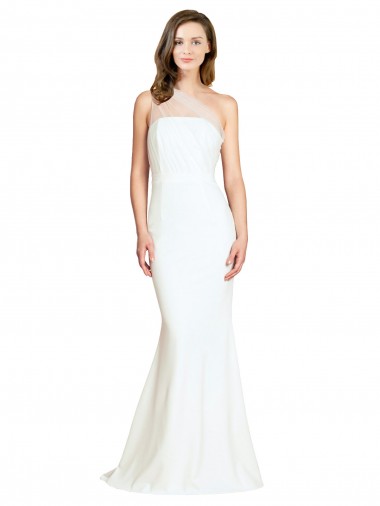Wholesale Soft Tulle Shoulder Overlay Mermaid One Shoulder Formal Crepe Bridesmaid Dress