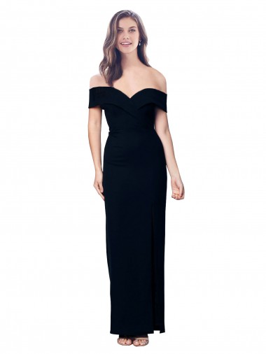 Wholesale Off the Shoulder Long Full Length Formal Crepe Bridesmaid Dress / Prom Dress with Side Split