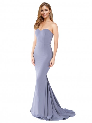 Wholesale Long Strapless Sweetheart Sweep Train Formal Crepe Bridesmaid Dress / Prom Dress with Low Back