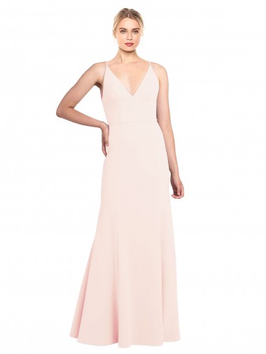 Wholesale Slim A-Line V-Neck Long Stretch Formal Crepe Bridesmaid Dress / Prom Dress with V-Back