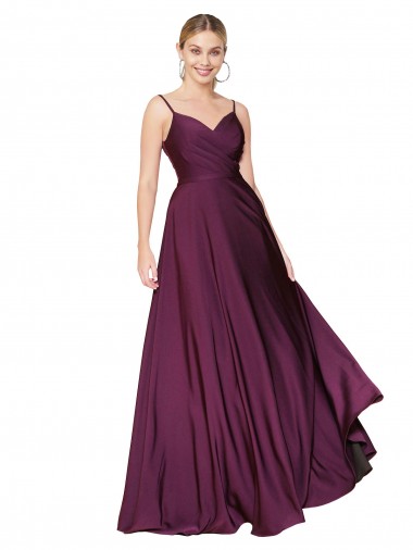 Wholesale High Neck Spaghetti Straps Long V-Back Formal Crepe Bridesmaid Dress / Prom Dress