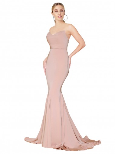 Wholesale Sweep Train Sweetheart Long Mermaid Formal Crepe Bridesmaid Dress / Prom Dress Low Back