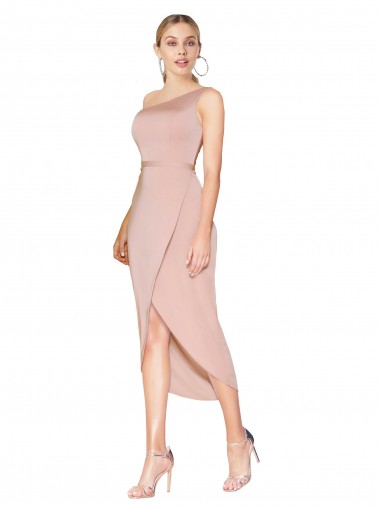 Wholesale Knee Length One Shoulder Formal Crepe Short Wrap Bridesmaid Dress / Prom Dress