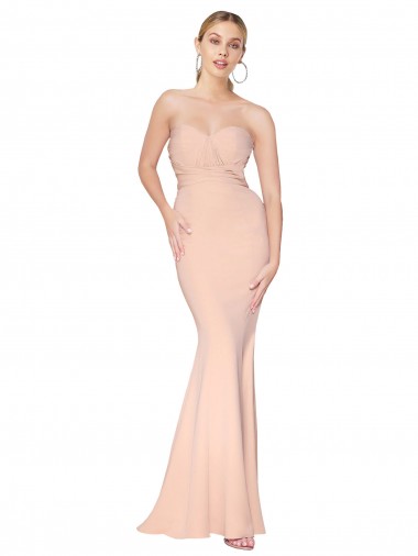Wholesale Sweetheart Shirred Neck Long Floor Length Formal Crepe Bridesmaid Dress / Prom Dress