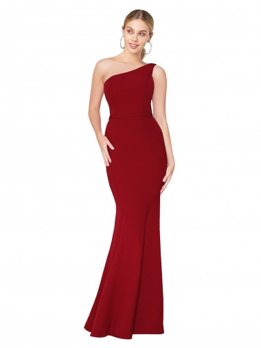 Wholesale One Shoulder Long High Neck Sleeveless Mermaid Formal Crepe Bridesmaid Dress / Prom Dress
