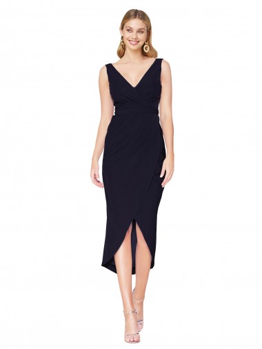 Wholesale Knee Length V-Neck Formal Crepe Short Cocktail Wrap Bridesmaid Dress / Prom Dress