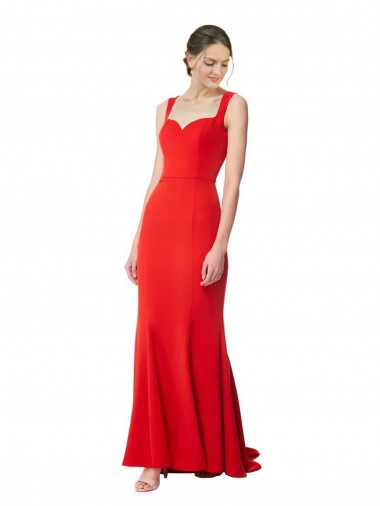 Wholesale Long Chapel Train Fishtail Maxi Formal Crepe Bridesmaid Dress / Prom Dress with Sweetheart Neckline