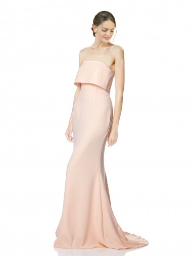 Wholesale High Neck Strapless Long Formal Crepe Maxi Bridesmaid Dress / Prom Dress with Overlay
