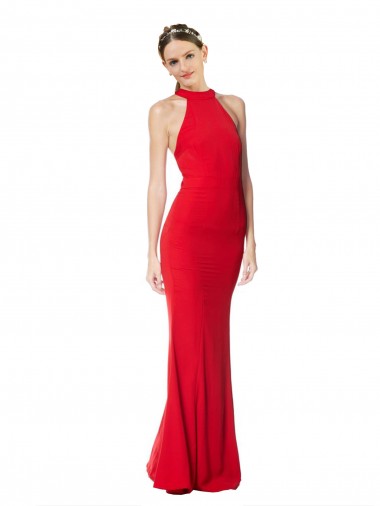 Wholesale Halter Neck Keyhole Back Sleeveless Formal Crepe Maxi Bridesmaid Dress / Prom Dress