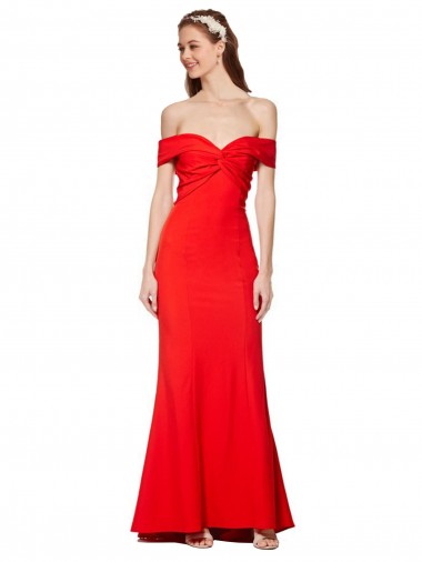 Wholesale Cross Front and Back Bardot Sleeveless Formal Crepe Maxi Bridesmaid Dress / Prom Dress