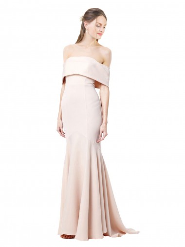 Wholesale Mermaid Bardot Maxi Formal Crepe Bridesmiad Dress with Fishtail Train