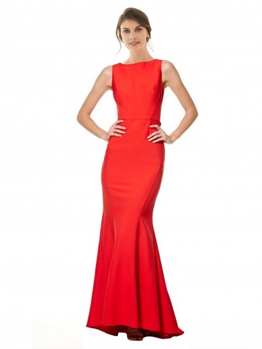 Wholesale High Neck Maxi Formal Crepe Bridesmiad Dress with Exaggerated Back Ruffle