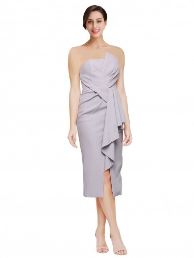 Wholesale Short Cocktail Length Strapless Formal Crepe Bridesmaid Dress / Prom Dress with Ruffles