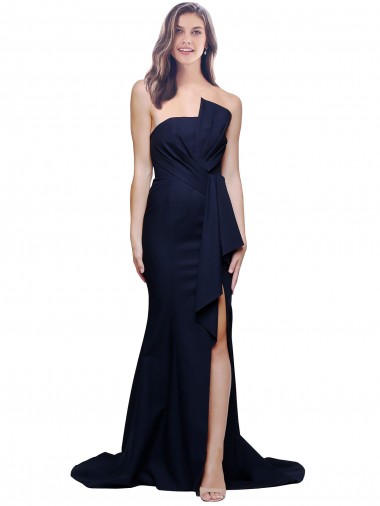 Wholesale Long Strapless Sweep Train Low Back Crepe Bridesmaid Dress / Prom Dress