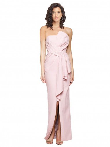 Wholesale Strapless Long Full Length Ruffles Low Back Formal Crepe Bridesmaid Dress / Prom Dress