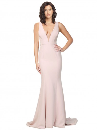 Wholesale Deep Plunging V-Neckline Full Length Formal Crepe Bridesmaid Dress / Prom Dress with Deep V-Backline