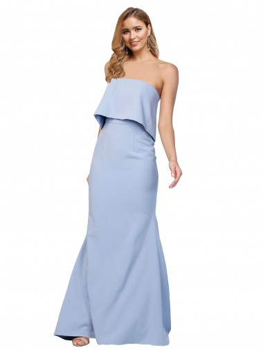 Wholesale Strapless Full Length Formal Crepe Bridesmaid Dress / Prom Dress with Bodice Overlay